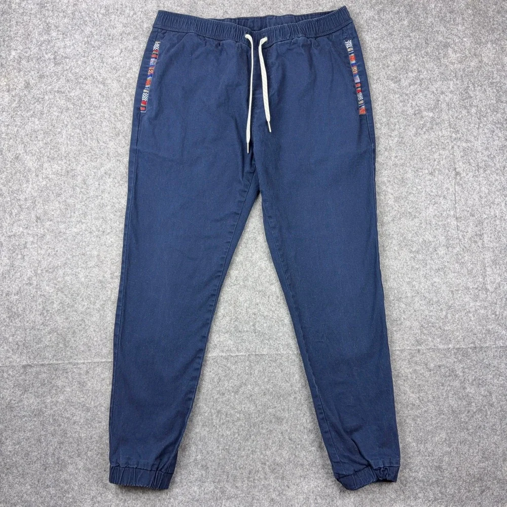 Wowie Jogger Pants Mens Large Navy Blue Tribal Aztec Trim Elastic Waist Boho